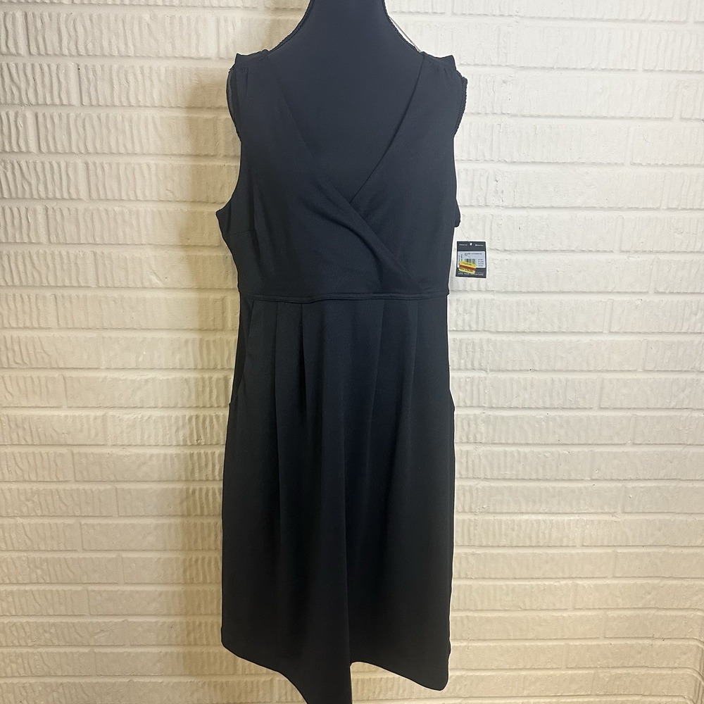 NWT Eddie Bauer Aster Crossover Black  Athleisure Dress Sz L V Neck Pockets